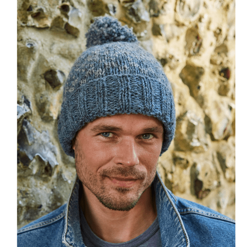 Steel Blue Wool Bobble Beanie Hat - New Forest