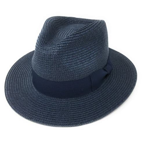 Straw Fedora Summer Hat - Navy Blue