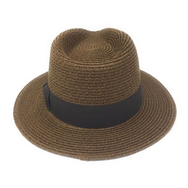 Straw Fedora Summer Hat - Packable - Brown