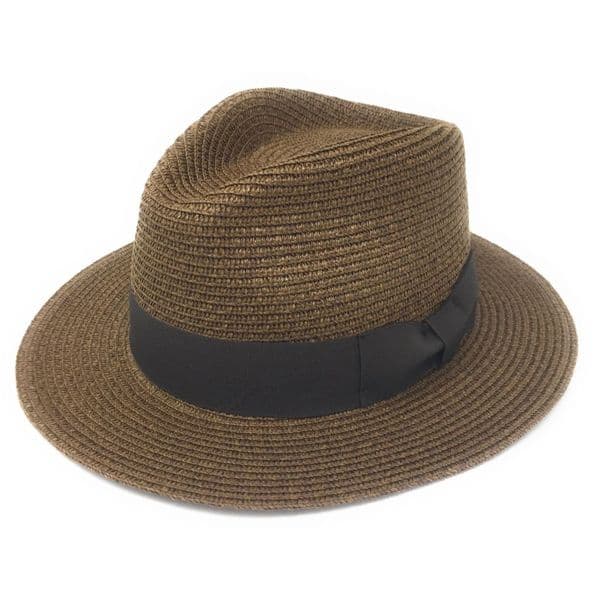 Straw Fedora Summer Hat - Packable - Brown