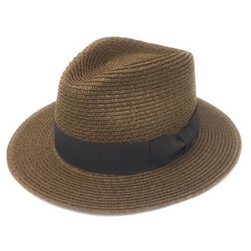 Straw Fedora Summer Hat - Packable - Brown