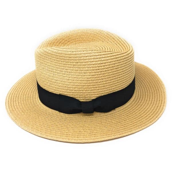 Straw Fedora Summer Hat - Packable - Natural with Black Band