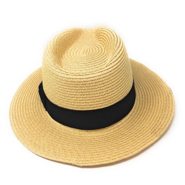 Straw Fedora Summer Hat - Packable - Natural with Black Band