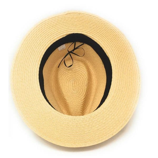 Straw Fedora Summer Hat - Packable - Natural with Black Band