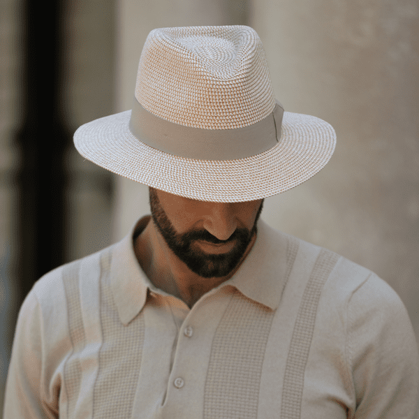 Straw Fedora Summer Hat with Light Brown Band Packable