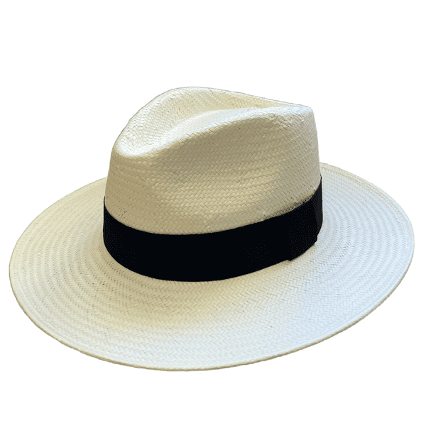 Straw Fedora Summer Hat with Wide Brim - Cream with Black Band