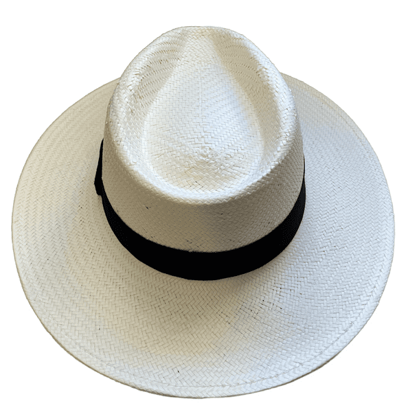 Straw Fedora Summer Hat with Wide Brim - Off-White with Black Band
