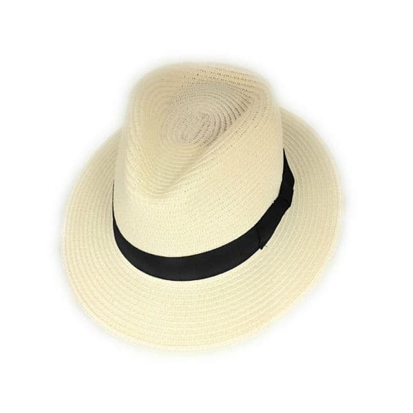 Straw Fedora Summer Packable Hat - Cream with Black Band