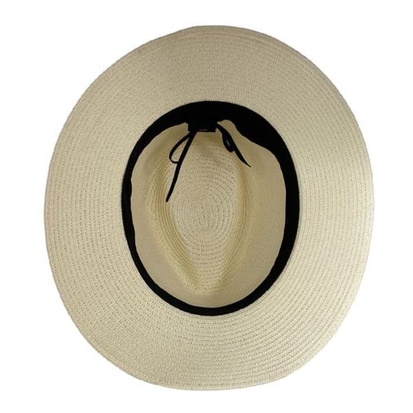 Straw Fedora Summer Packable Hat - Cream with Burgundy Band