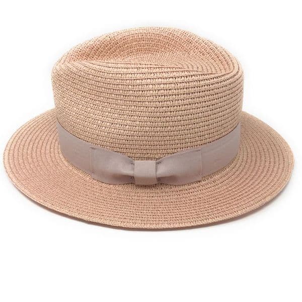 Straw Fedora Summer Packable Hat - Pink