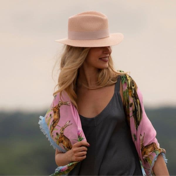 Straw Fedora Summer Packable Hat - Pink