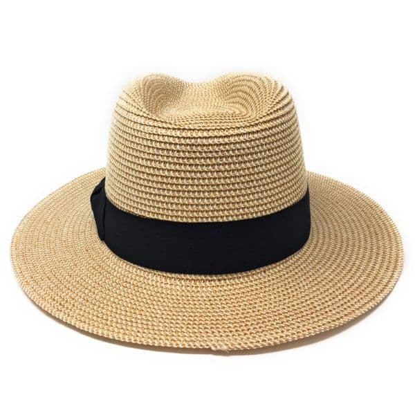 Straw Fedora Summer Packable Hat - Wheat