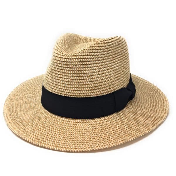 Straw Fedora Summer Packable Hat - Wheat