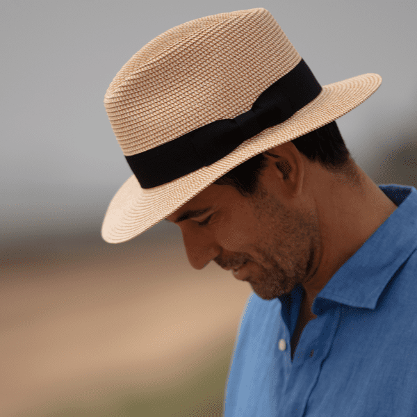 Straw Fedora Summer Packable Hat - Wheat with Black Band
