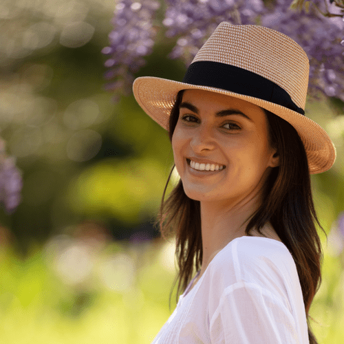 Straw Fedora Summer Packable Hat - Wheat with Black Band