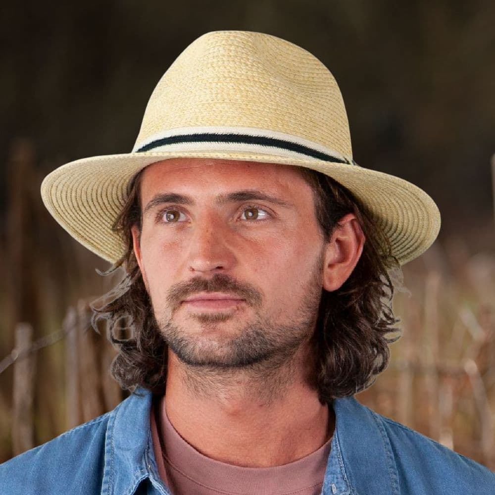 Straw Summer Fedora Hat Wheat with Cream and Black Band Barts