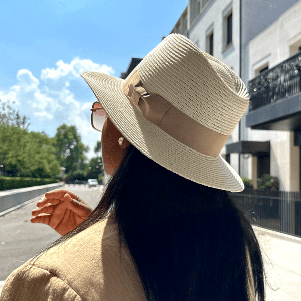 Straw Summer Fedora Packable Hat - Cream with Brown Band