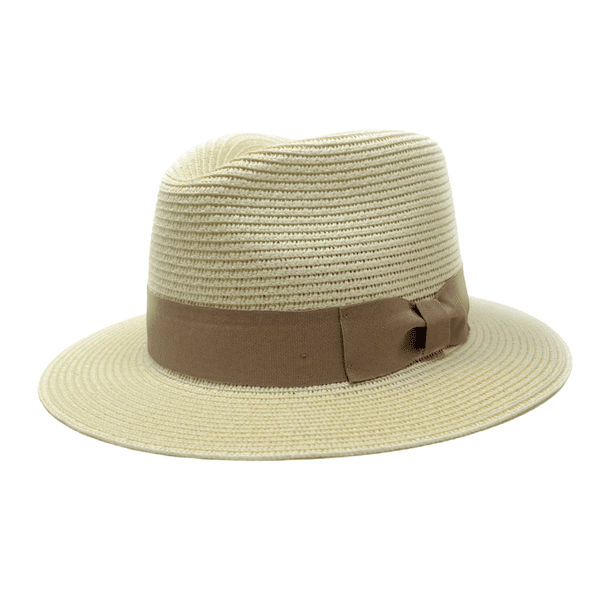 Straw Summer Fedora Packable Hat - Cream with Brown Band
