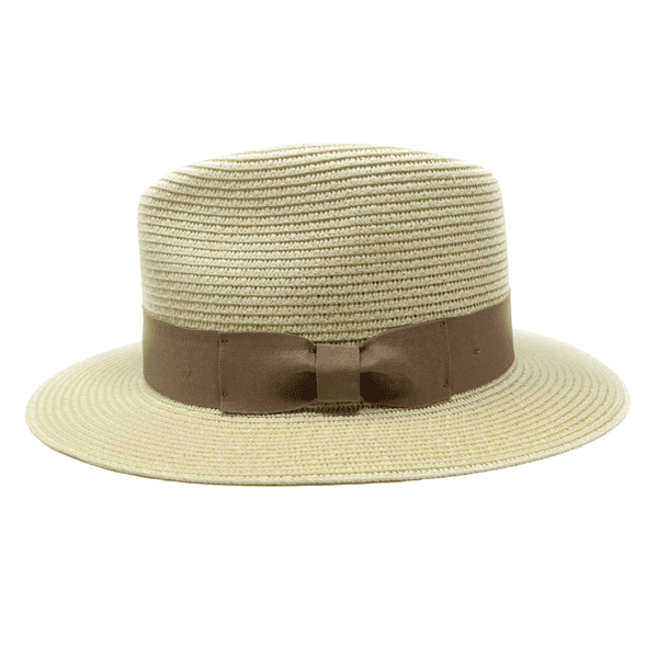 Straw Summer Fedora Packable Hat - Cream with Brown Band