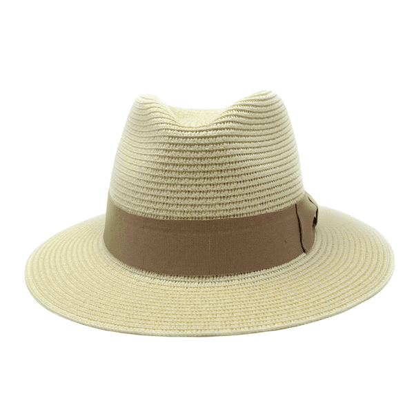 Straw Summer Fedora Packable Hat - Cream with Brown Band