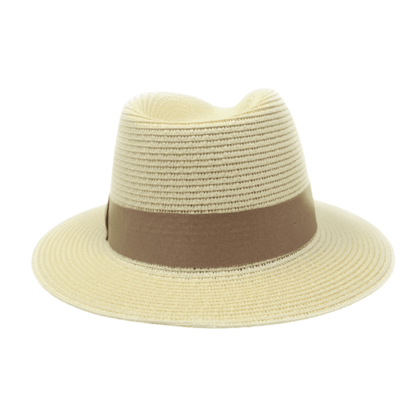 Straw Summer Fedora Packable Hat - Cream with Brown Band