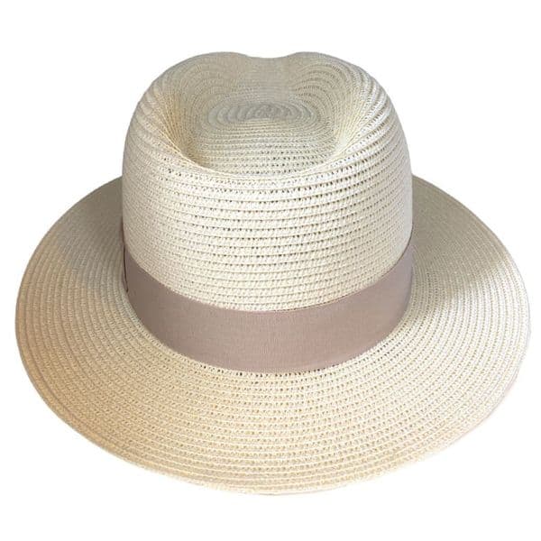 Straw Summer Packable Fedora Hat - Cream with Beige Band