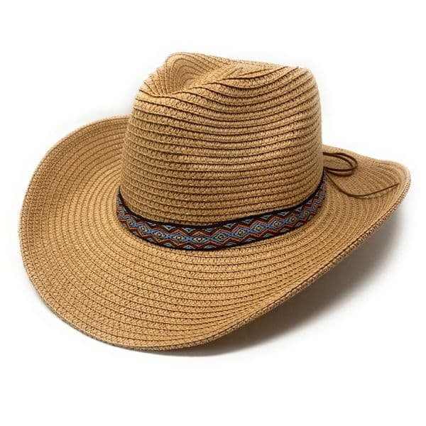 Summer Cowboy Hat with Aztec Band - Beige