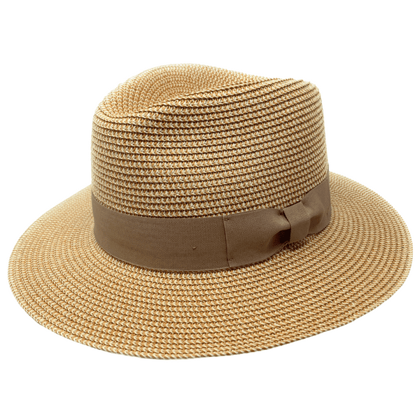Summer Fedora Hat with Light Brown Band - Packable