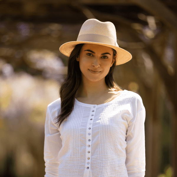 Summer Fedora Hat with Light Brown Band - Packable