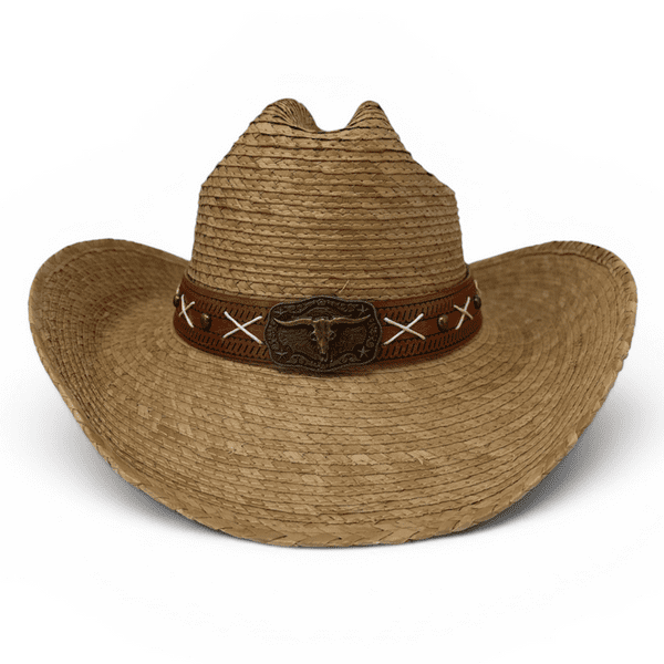 Summer Straw Cowboy Hat - Beige Cattleman Longhorn