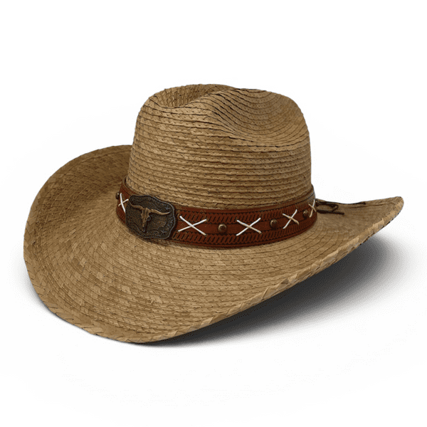 Summer Straw Cowboy Hat - Beige Cattleman Longhorn
