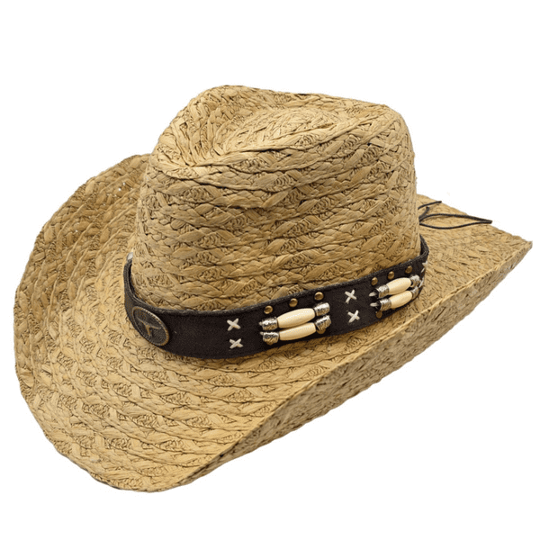 Summer Straw Cowboy Hat - Beige Ivory Longhorn