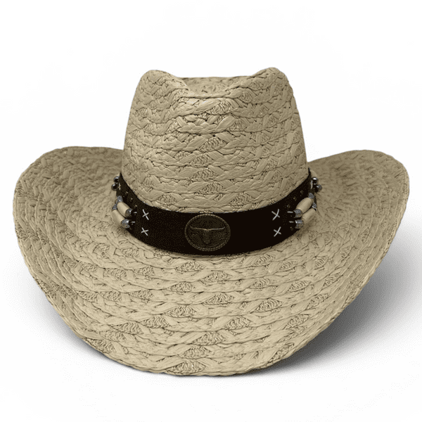 Summer Straw Cowboy Hat - Cream Ivory Longhorn