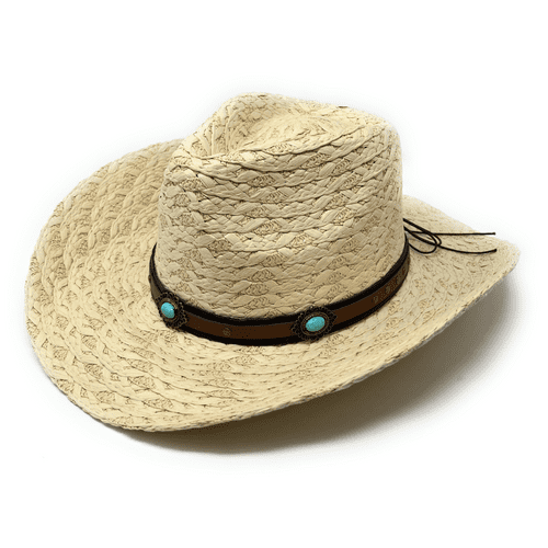 Summer Straw Cowboy Hat with Turquoise Sea Stone Hat Band