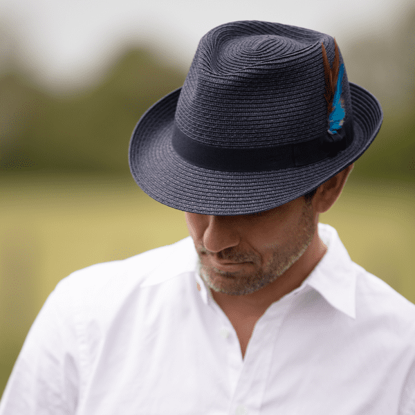 Summer Straw Packable Trilby Hat with Removable Feather