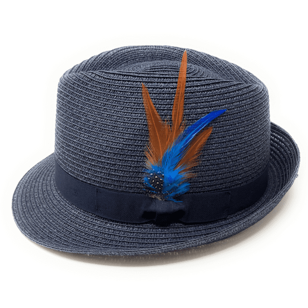 Summer Straw Packable Trilby Hat with Removable Feather