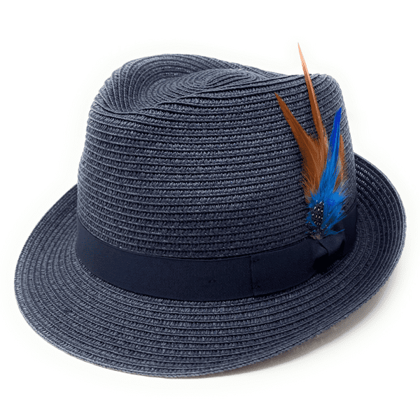Summer Straw Packable Trilby Hat with Removable Feather