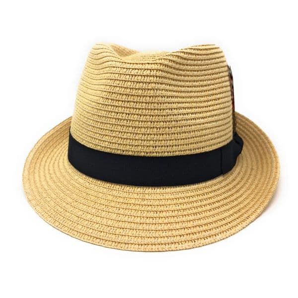 Summer Straw Packable Trilby Hat with Removable Feather - Beige