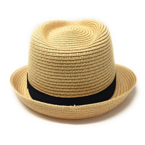 Summer Straw Packable Trilby Hat with Removable Feather - Beige