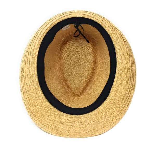 Summer Straw Packable Trilby Hat with Removable Feather - Beige