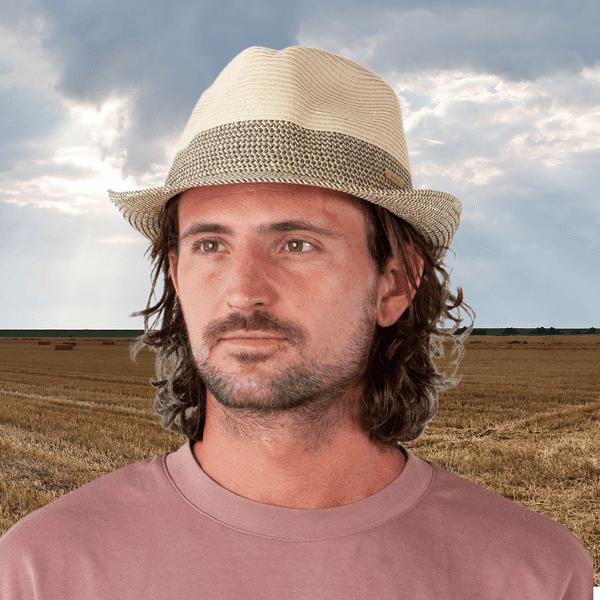 Summer Straw Trilby Hat - Barts Patrol Cream, Green & Brown