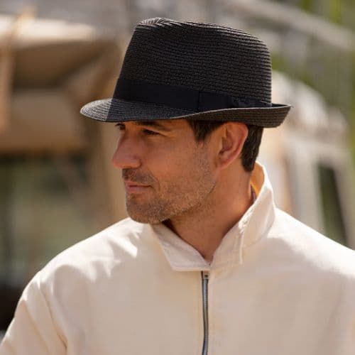 Summer Straw Trilby Hat - Packable - Black
