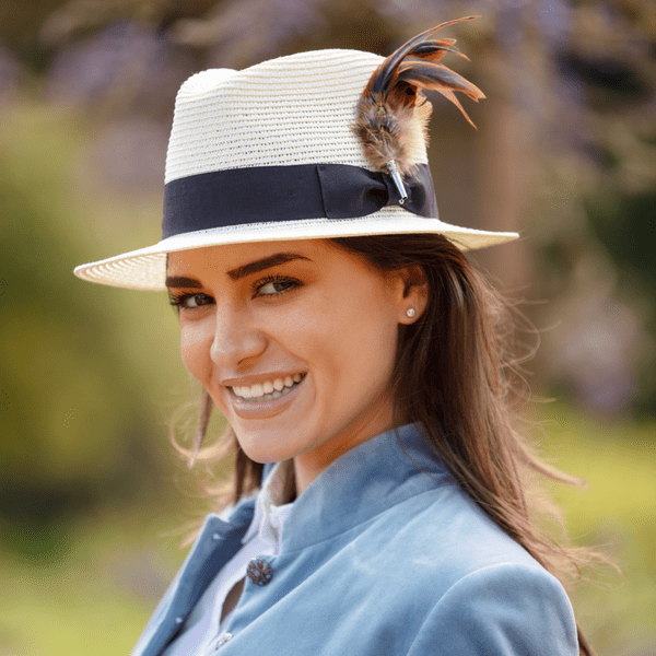 Summer Sun Fedora Hat with Removable Feather Brooch - Cream - Westcote