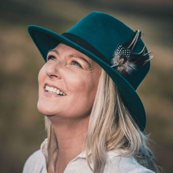 Teal Fedora Hat with Country Feather Brooch - Broadway