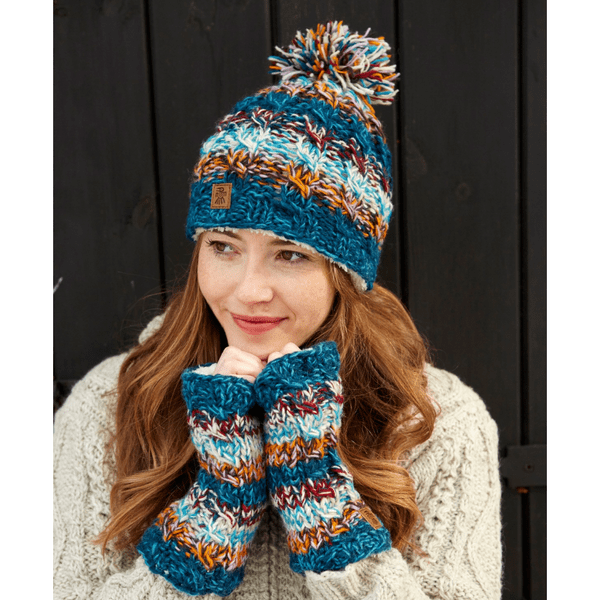 Teal Green Blue Handwarmers Fingerless Gloves - Utrecht