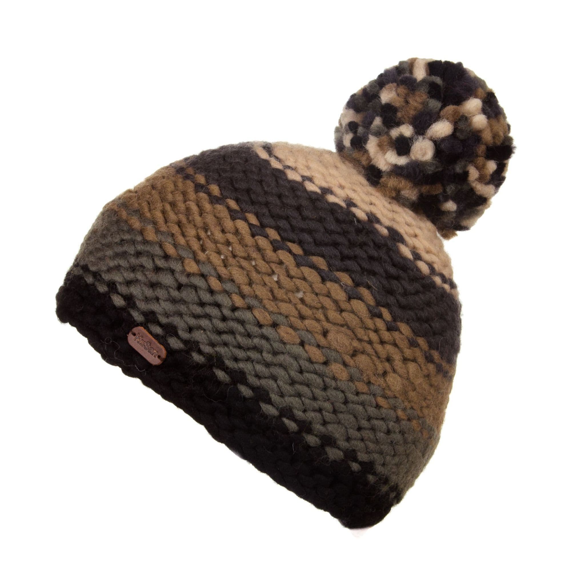 Thick Yarn Reverse Knit Bobble Hat Kusan Black/Grey