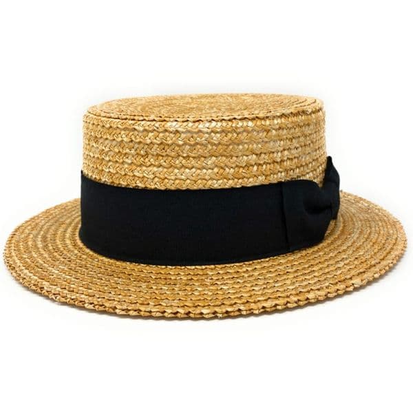 Traditional Wheat Straw Boater Hat with Black Band