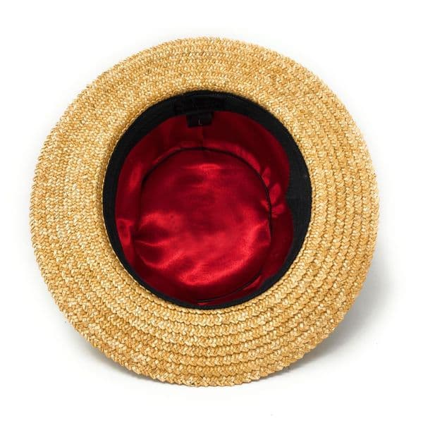 Traditional Wheat Straw Boater Hat with Navy & Burgundy Band
