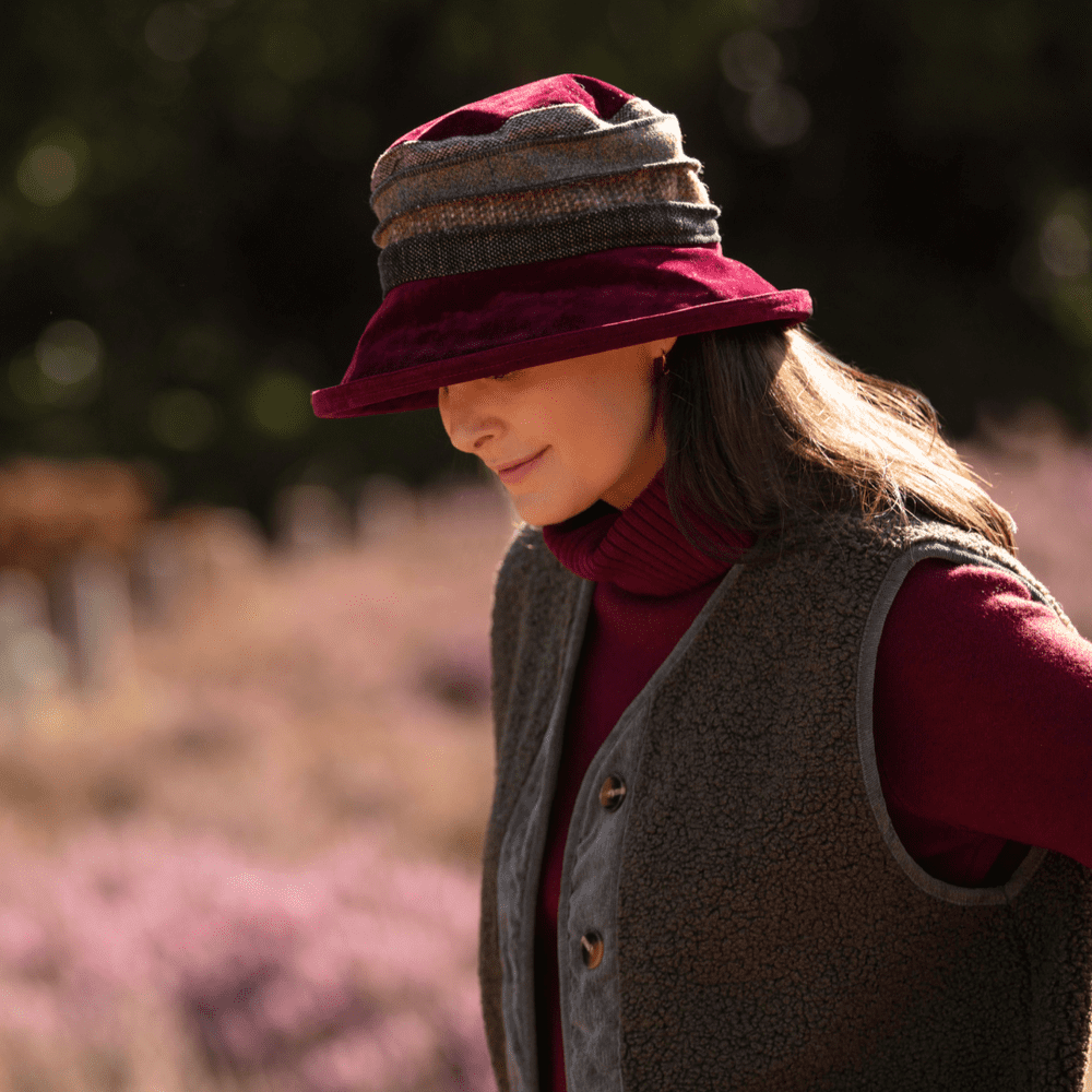 Tweed Bucket Hat -  Burgundy or Green - Jade
