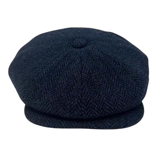 Tweed Wool 8 piece Bakerboy Newsboy Cap - Blue Herringbone